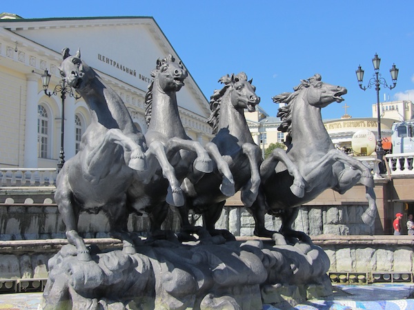 This quite lovely sculpture outside the Kremlin is usually hidden by fountains, but luckily for us they were cleaning it.