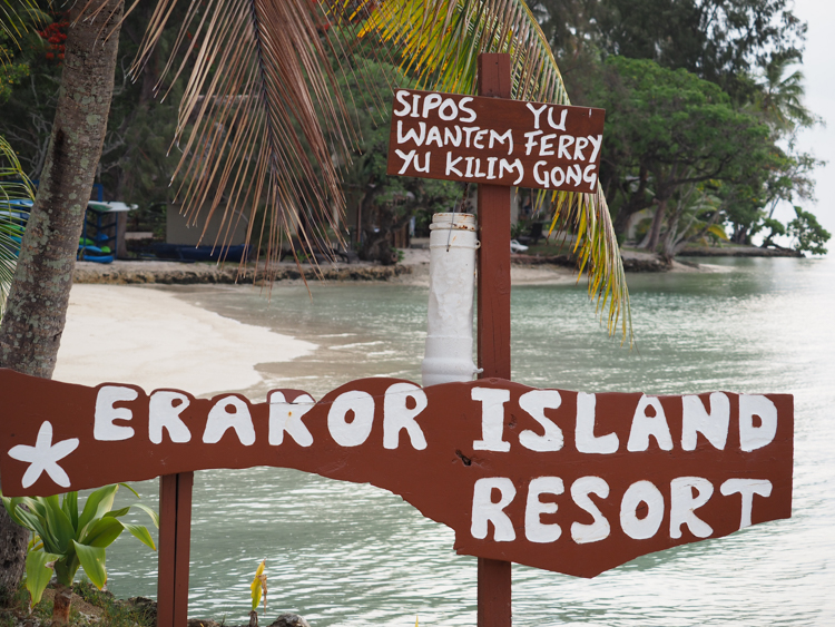 Erakor Island sign with Bislama notice