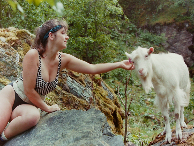 Julia and a goat, just outside Flam