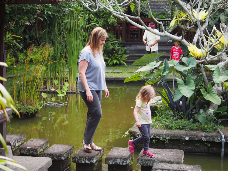 Enjoying the Balinese garden at the hotel