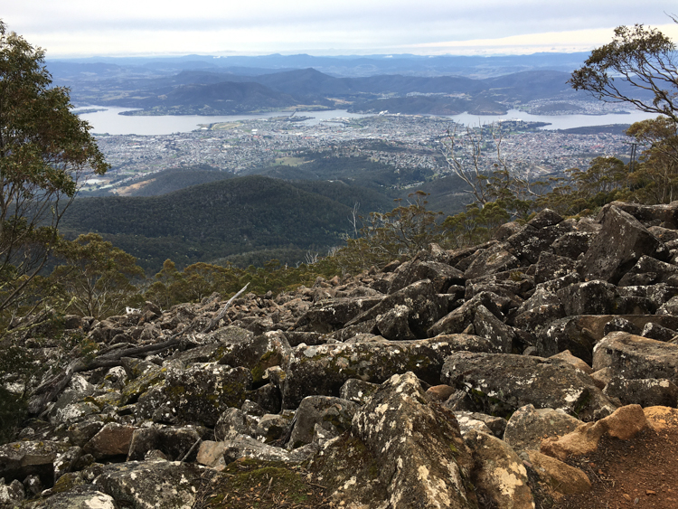 The boulder field looking down Glenorchy, North Hobart