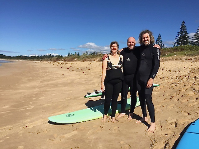 Bronwyn, John and Reinhard about the take the plunge at Broulee Surf School