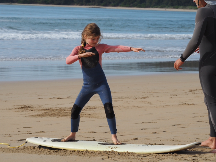 Berrima adopts the third position, at Broulee Surf School