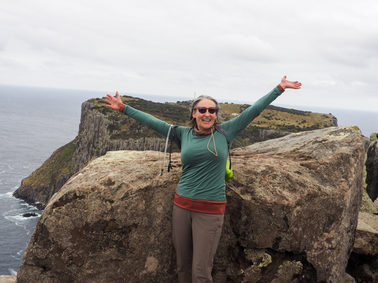 Elizabeth on The Blade, with Tasman Island behind