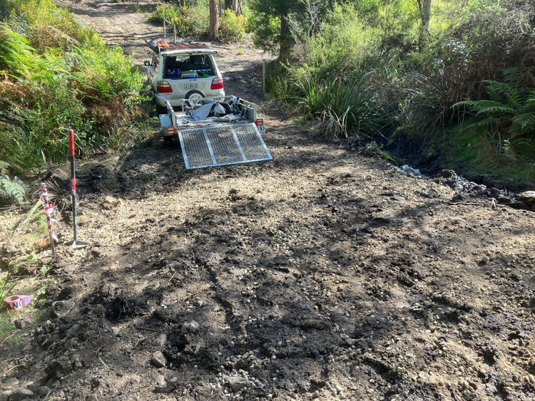 The finished creek crossing, with the drainage pipes covered over