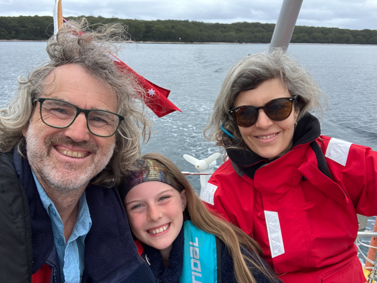 Reinhard, Berrima, Bronwyn aboard Vestlandskyss in Jervis Bay