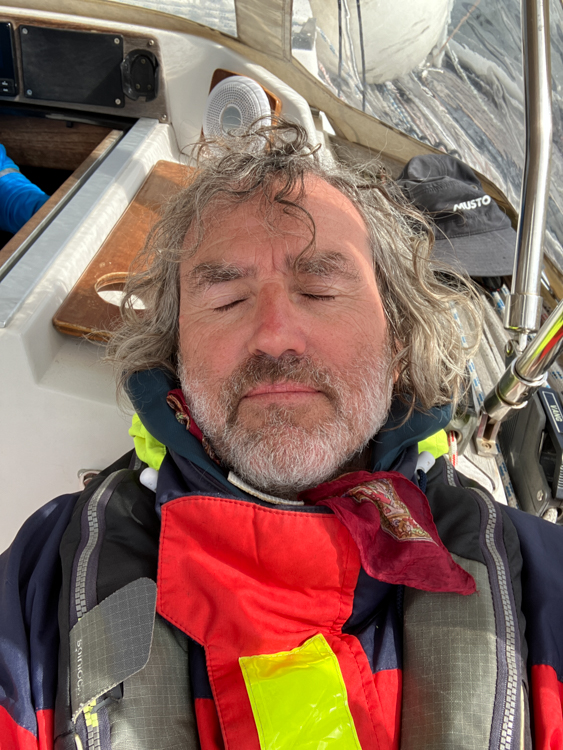 Reinhard takes a well-earned nap after rounding Tasman Island