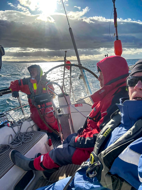 The crew tacking cheerfully up the d'Entrecasteaux Channel