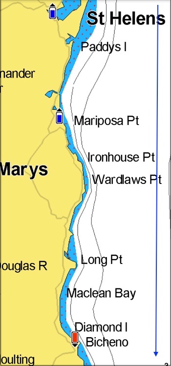 Planned route down the east coast of Tasmania