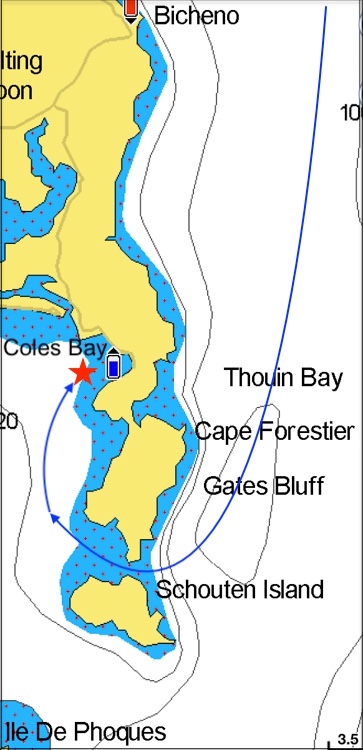 Planned route down the east coast of Tasmania