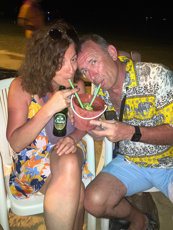 Mirjana and David and a bucket of gin, on Phi Phi Island