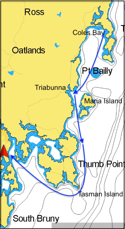 Chart of the route around Tasman Island