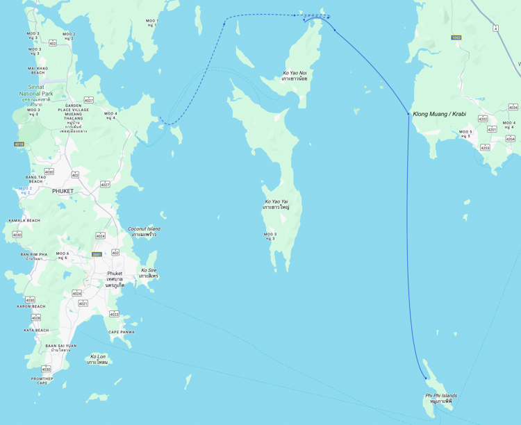 Map of the route to Phi Phi