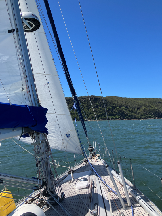 Sailing on the staysail, with foresail furled