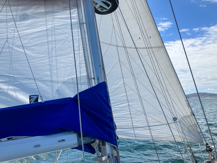 The jib up on the foresail furler