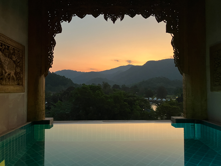 Dawn over my room's private infinity pool, at Santhiya Tree Resort on Ko Chang