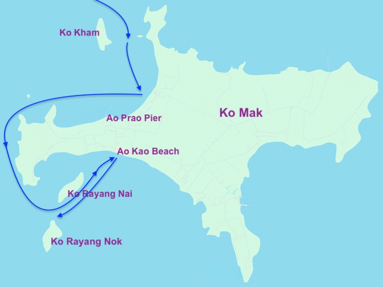 Map of our arrival at Ko Mak
