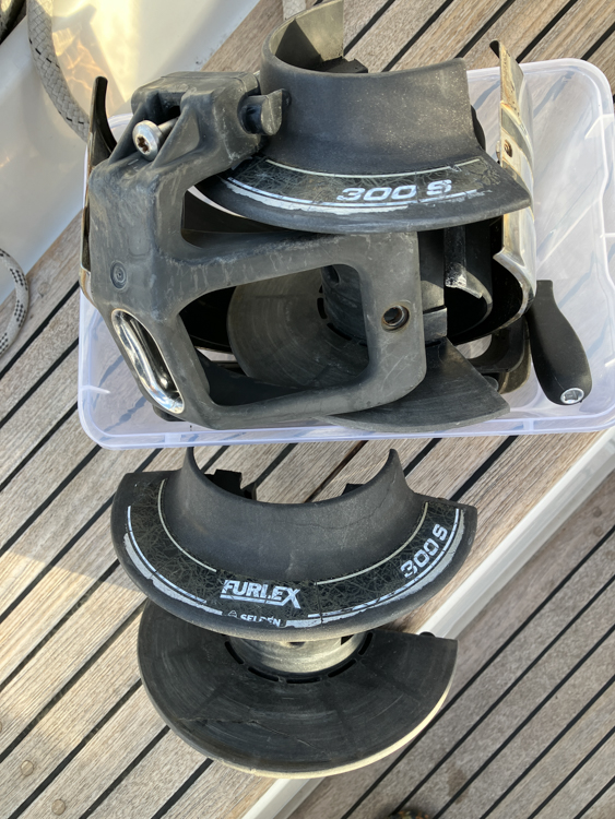 Disassembled Selden Furlex 300S foresail furler drum