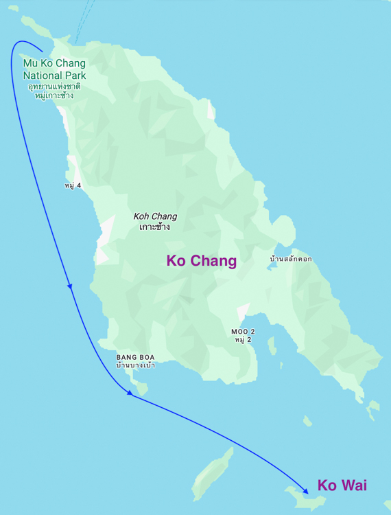 Map of the route from Ko Chang to Ko Wai