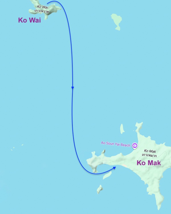 Map of the route from Ko Wai to Ko Mak